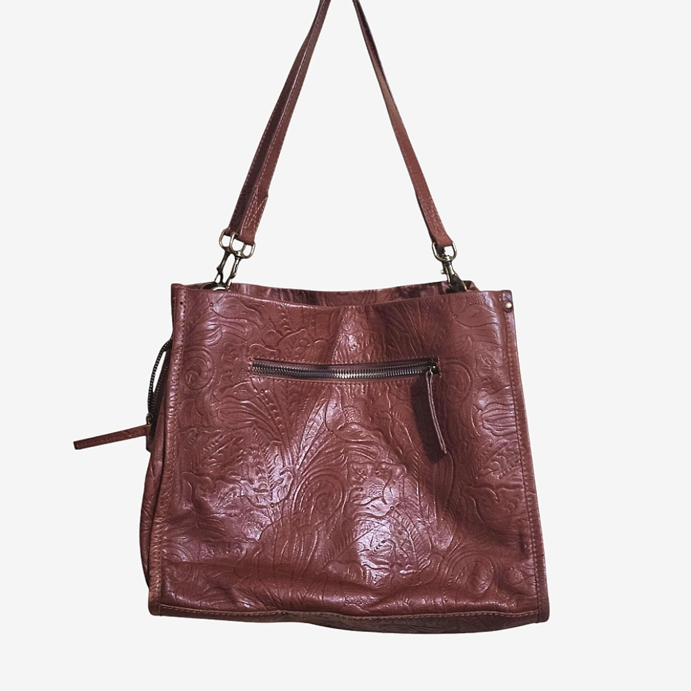 Elegant Brown Embossed Leather Tote - Picture 2 of 16